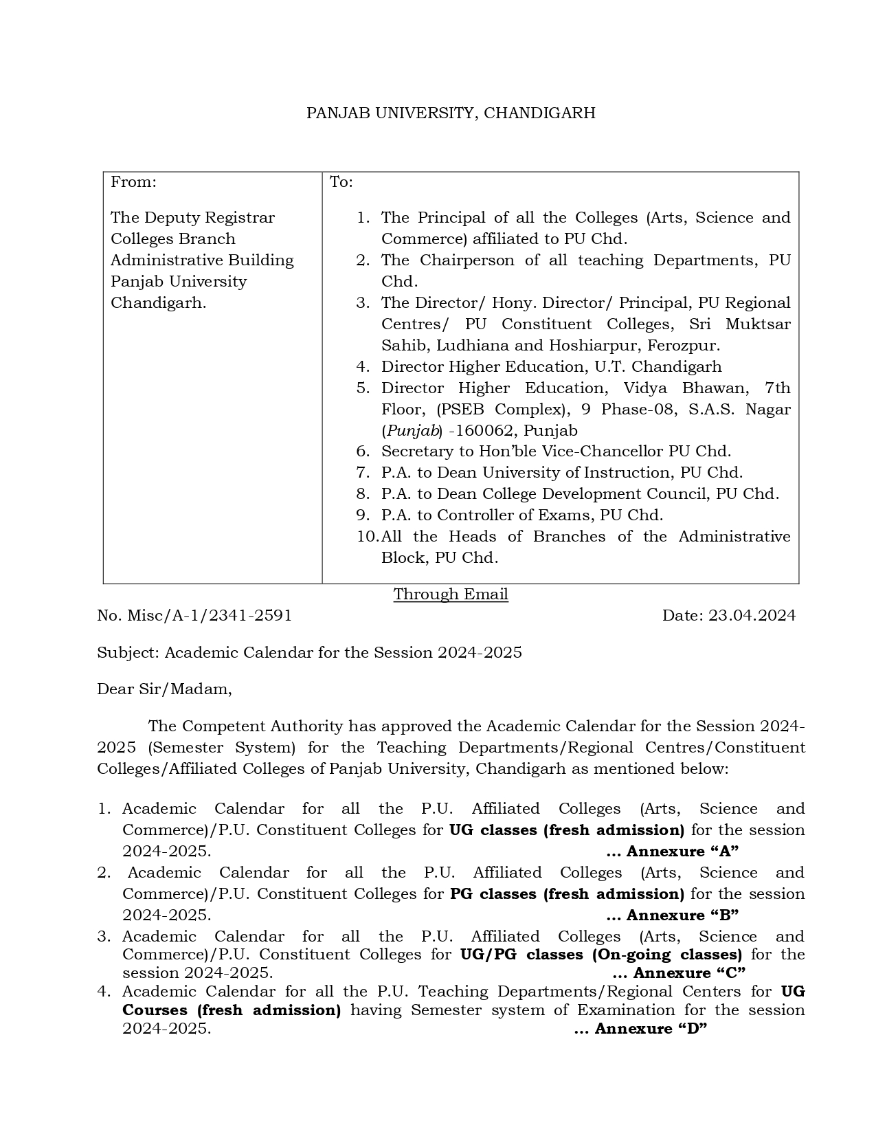 GKSM Government College Tanda Urmar Academic Calendar 20242025
